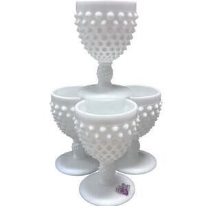 Fenton Hobnail Milk Glass Cordial Goblets 4" Tall 3oz Set of 4 Vintage 1970s